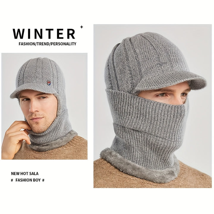 Winter 2 In 1 Set, Balaclava Neck Warmers Knitted Hat Beanie Face Cover Cap For Men And Women, Ear Protection Knitted Hat Neck Cover