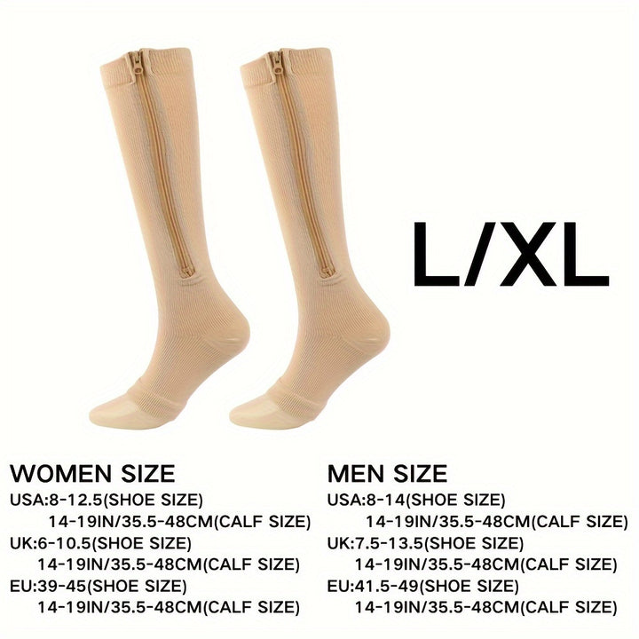 1pair Comfortable Compression Socks with Easy Side Zipper for Men and Women - Reduce Swelling and Improve Circulation