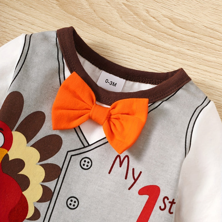 Baby Hot Thanksgiving Turkey Cute Suit, Long-sleeved Romper & Hat &Pants Set 3 Pcs