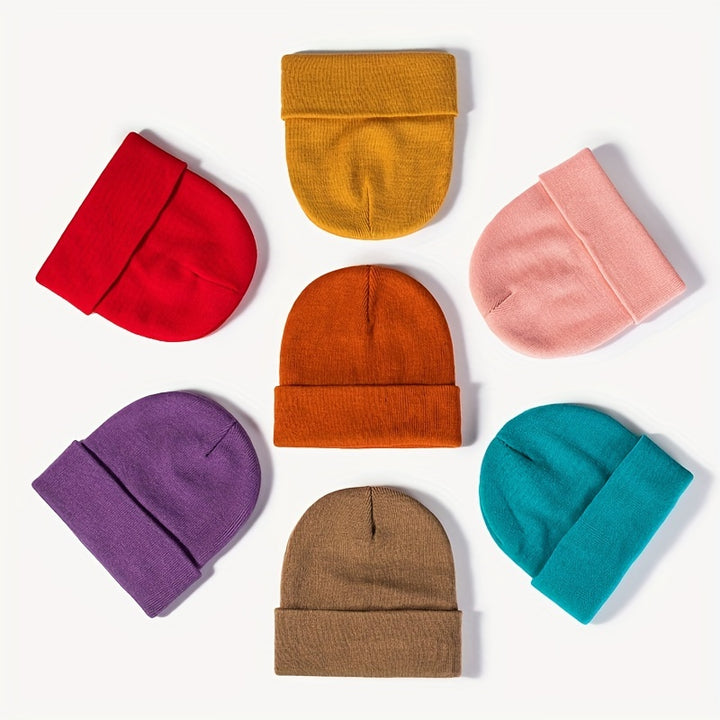 Trendy Candy Color Basic Beanie Simple Casual Knit Hats Elastic Coldproof Skull Cap Cuffed Beanies For Women Men Autumn & Winter