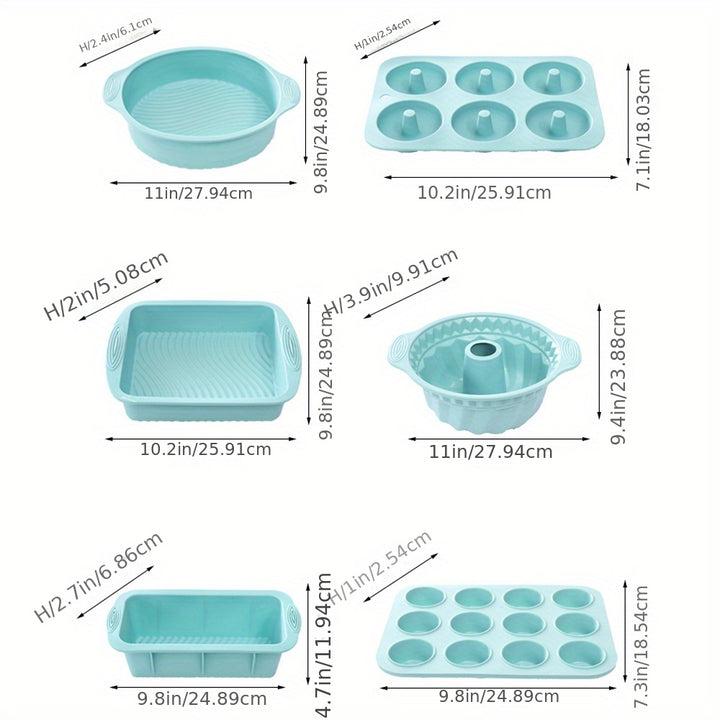 6pcs Non-stick Silicone Kitchen Baking Supplies Set - Baking Pans, Cake Molds, Donut Pans, Muffin Pans, Cake Pans