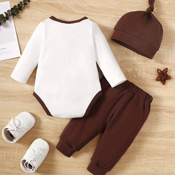 Baby Hot Thanksgiving Turkey Cute Suit, Long-sleeved Romper & Hat &Pants Set 3 Pcs