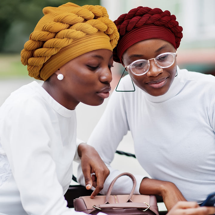 6 Pack Braid Turban Cap for Women Ethnic Bohemia Twisted Hair Cover Wrap Hat African Pre Tied Bonnet Cancer Braid Turban Hat Beanies Headwear Multicoloured