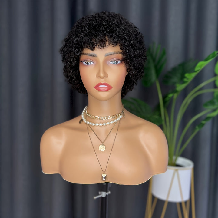 [Popular Choice] Chic Short Pixie Cut Wig - 100% Brazilian Virgin Human Hair, Afro Kinky Curly Style, 150% Density, Rose Net Cap for Women, Short Curly Wig, Rose Net Cap