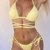 New Bikini Set with Multiple Straps and Bow Swimwear for Women's Solid Color One-Shoulder Swimsuit