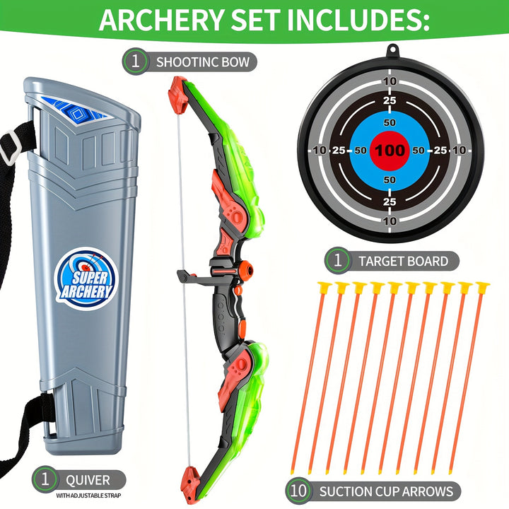 Bow And Arrow Set LED Light Up Archery Toy Set With 10 Suction Cup Arrows, Target & Quiver, Indoor And Outdoor Toys Archery Boys Toys Gifts [Accessories Random Color]