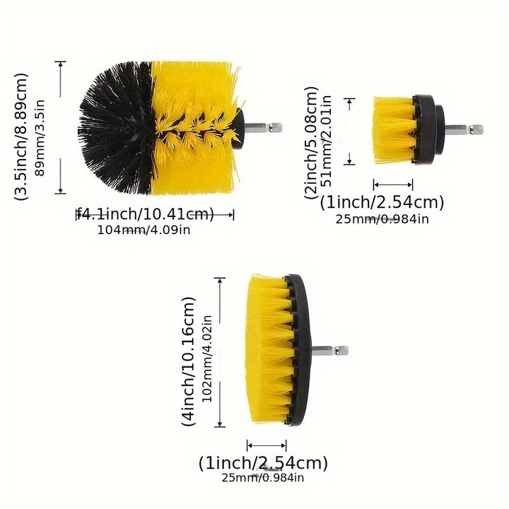3pcs Drill Brush Attachment Set, Electric Scrubber Washing Brush Tool Kit, Universal Drill Brush With Extension, For Grout Floor, Bathtub Shower Tile, Bathroom, Kitchen Surface And Car.