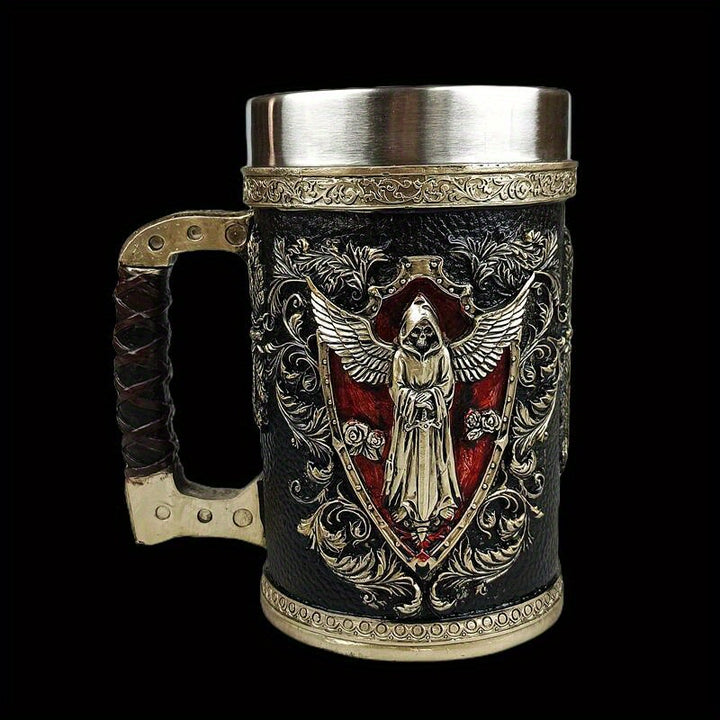 1pc Horror Death Coffee Mug - 600ml/20oz Stainless Steel Grim Reaper Skull Water Cup - Unique Summer Winter Drinkware for Home Kitchen, Spooky Birthday and Halloween Gifts