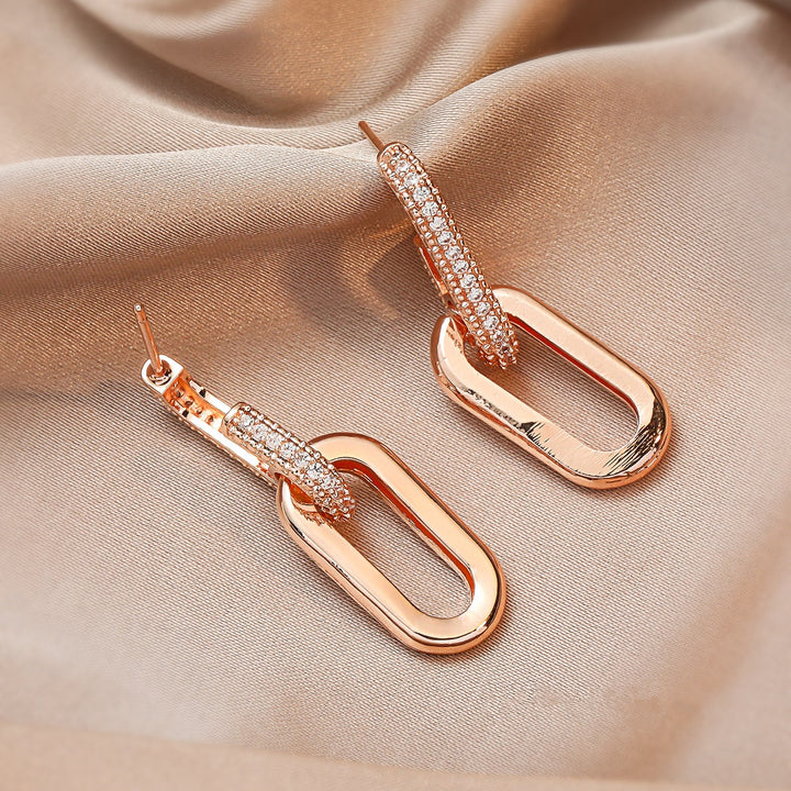 / Silvery Dangle Earrings With Shiny Zircon Decor Elegant Minimalist Style Copper Plated Jewelry Daily Casual
