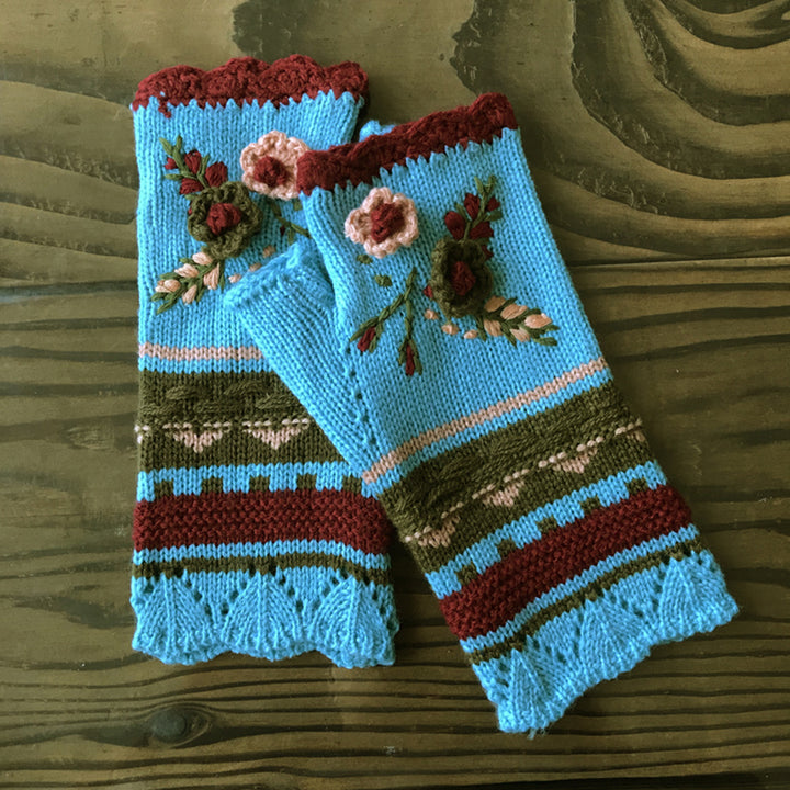 Womens Winter Fingerless Gloves Crochet Arm Warmer Flower Women Warm Gloves Woolen Handmade Gloves