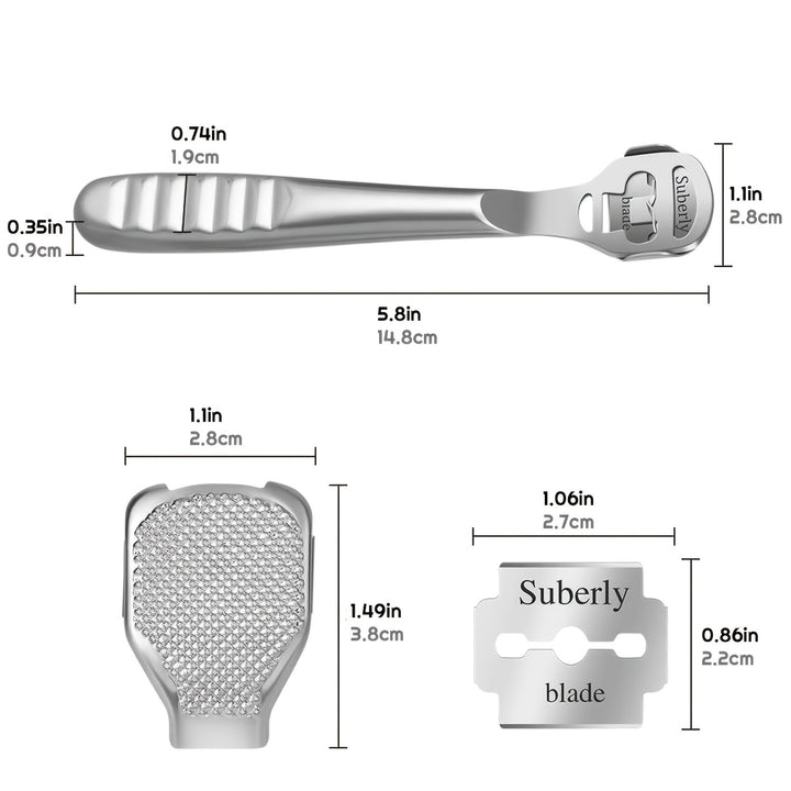 ZIMAPA Stainless Steel Foot File Set, Professional Pedicure Callus Remover with 10 Replacement Heads, Unscented Hard Skin Scraper for Smooth Feet