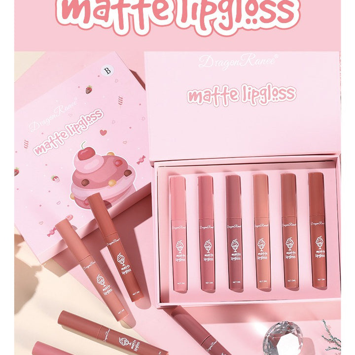 6 Pcs Lip Glaze Lipstick 6 Sets Non Stick Cup Nude Skin Color Lip Gloss Cute Set Box Long Lasting Non Stick Cup Does Not Fade Waterproof Lip Gloss Lipstick Gel, Valentine's Day Gifts For Women