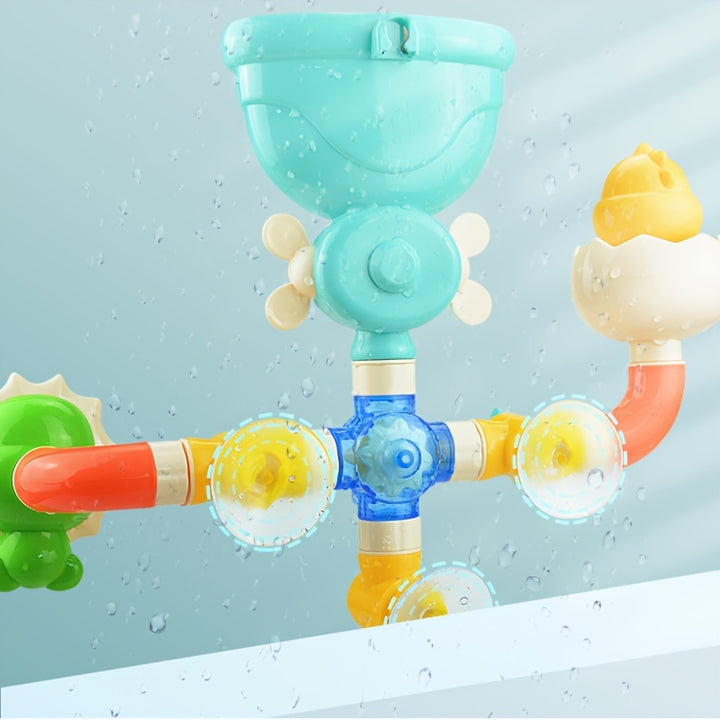 16pcs Dinosaur Bath Toys Dinosaur Wall Bathtub Toy Slide Shower Waterwheel Tracks Water Toys Christmas Holiday Birthday Gifts (random Color)