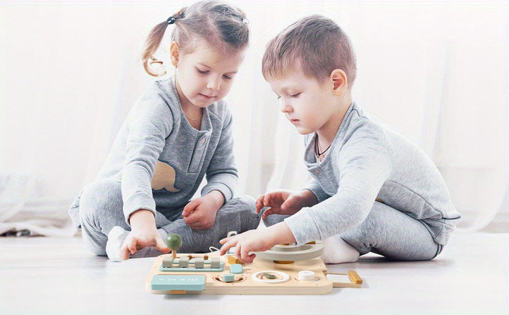 Drive Learning Through Play!
This wooden steering wheel busy board helps kids develop motor skills, problem-solving, and road sign recognition—all while having fun! Made from smooth, burr-free plywood in vibrant colors. Perfect for curious little drivers.