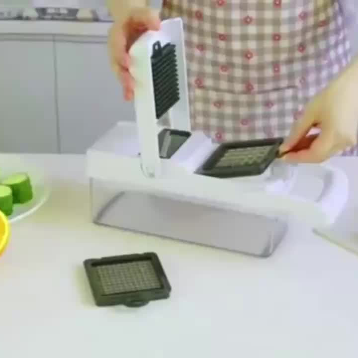 1 Set, 15-in-1 Premium Stainless Steel Vegetable Chopper - Multifunctional Fruit Slicer, Food Grater, Onion Mincer, Potato Shredder with 7 Square Blades, Draining Basket, and Manual Operation for Efficient Kitchen Tasks