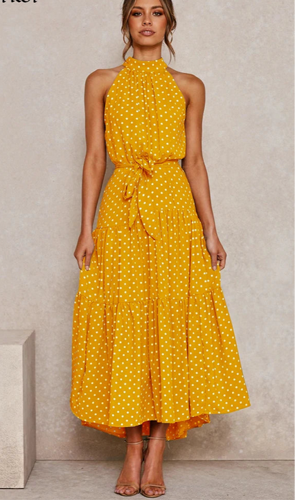 Long Dress Polka Dot Casual Dress Black Sexy Halter Clothes For Women