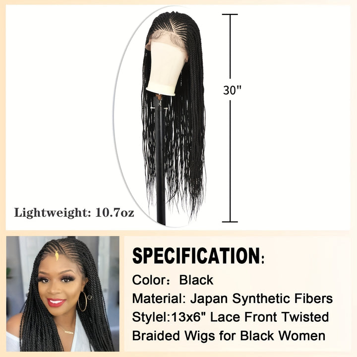 Chic Lace Front Braided Wig For Women - 180% Density, Synthetic Twist Box Braids With Youngsters Hair, Straight Texture, 13X6 Cap