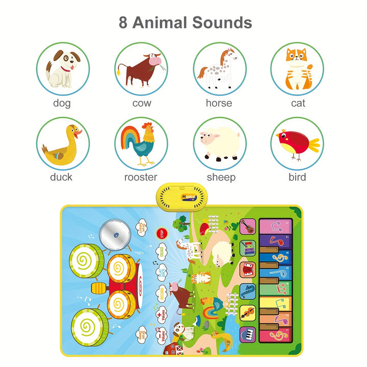 🧠 Educational & Fun.
Interactive Music Mat for Kids
Boost creativity with this musical mat featuring 8 animal sounds, a piano keyboard, and real drum play! Fun, safe & perfect for toddlers.