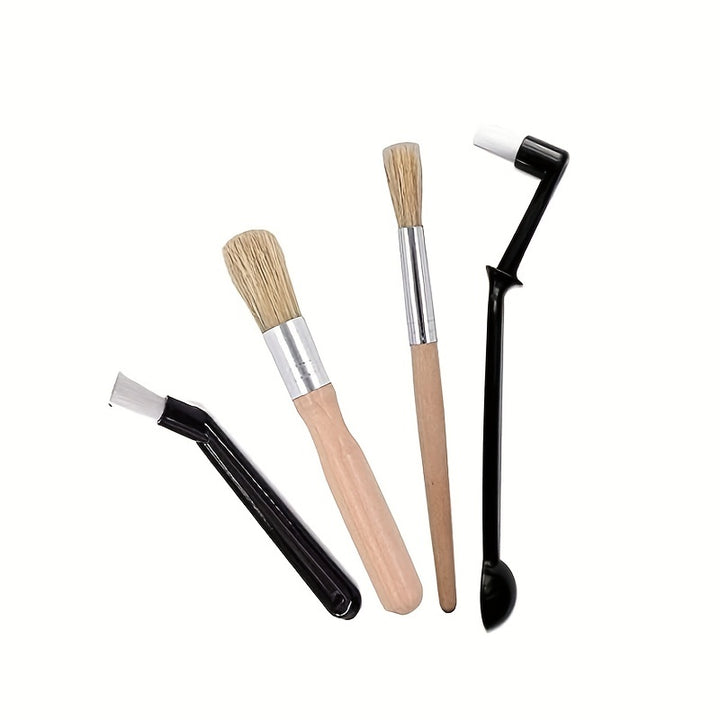 [Popular Choice] 5pcs Coffee Machine Cleaning Brush Set with Wooden Handle, Portable Manual Grinder and Head Brushes for Kitchen/Living Room/Patio - No Power Needed
