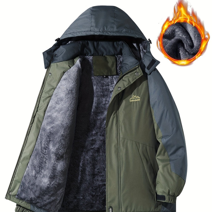 Men'S Casual Color Block Thick Hooded Jacket, Windproof Single-Layer Fleece Jacket for Fall Winter Jacket Gifts