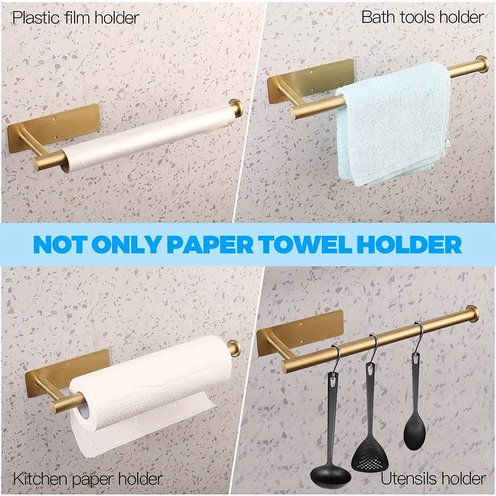 1pc Stainless Steel Self-Adhesive Paper Towel Holder - Space-Saving Wall Mount Design for Kitchen, Counter, Cabinet, and Bathroom - Easy Installation, Punch-Free, and Durable