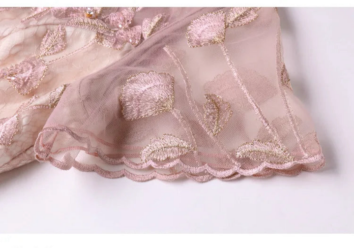 High-quality long dress embroidery large swing dress dress ladies elegant temperament round neck short-sleeved ladies dresses