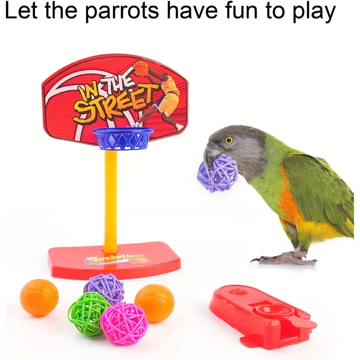 Craftsboys 5pcs Parrot Training Toy Set - Engaging Mini Shopping Cart, Basketball Hoop, Stacking Rings & More - Durable Plastic Bird Enrichment Kit for Cognitive Skills & Physical Exercise, Bird Toys