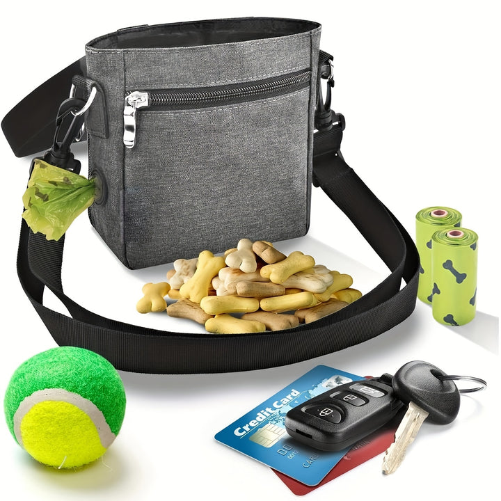 Dog Treat Training Pouch Easily Carries Pet Toys, Kibble, Treats Built-In Poop Bag Dispenser 3 Ways To Wear