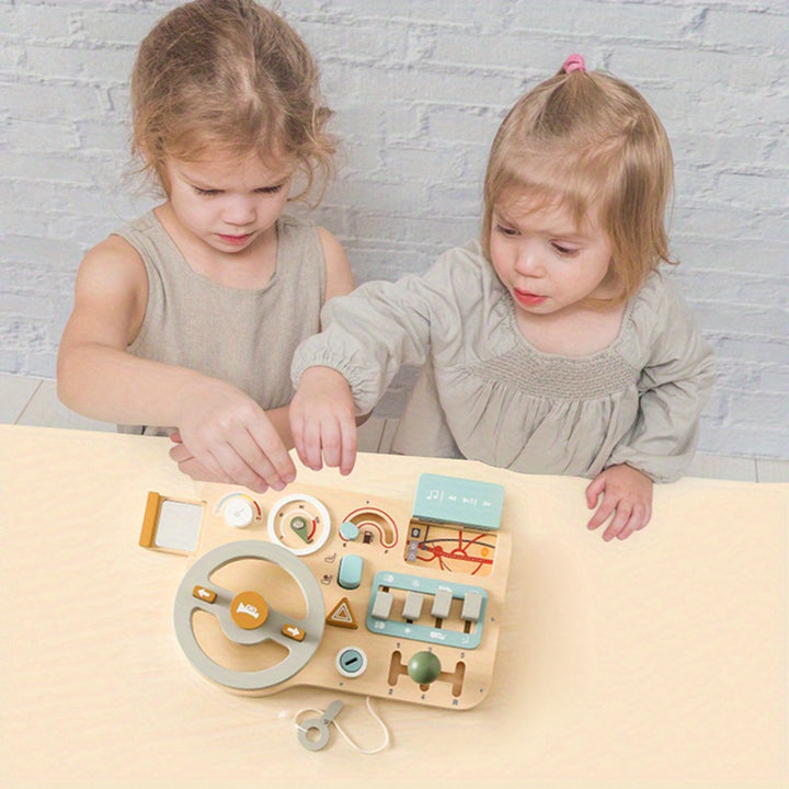 Drive Learning Through Play!
This wooden steering wheel busy board helps kids develop motor skills, problem-solving, and road sign recognition—all while having fun! Made from smooth, burr-free plywood in vibrant colors. Perfect for curious little drivers.