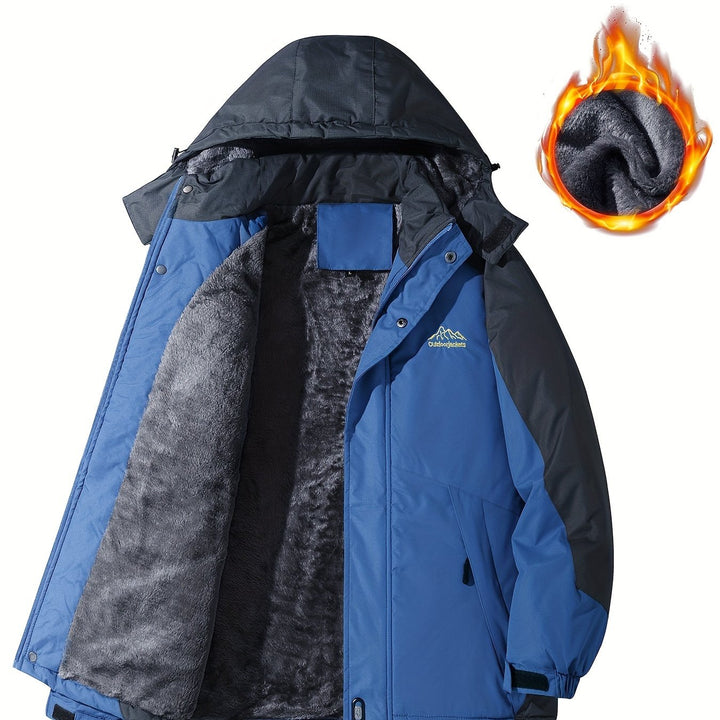 Men'S Casual Color Block Thick Hooded Jacket, Windproof Single-Layer Fleece Jacket for Fall Winter Jacket Gifts