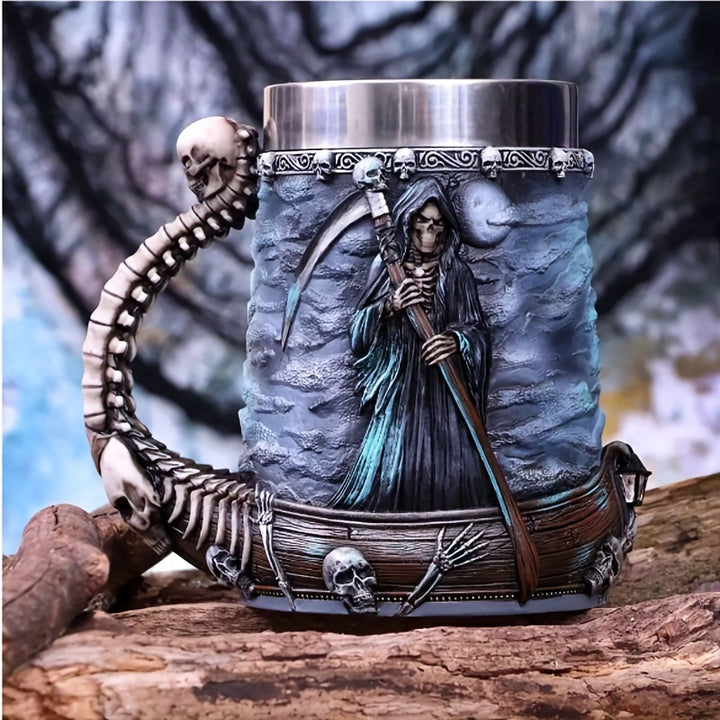 1pc Death Coffee Mug - 20oz 304 Stainless Steel Resin Coffee Cup with Horror Grim Reaper Design, Perfect for Summer and Winter Drinks, Home Kitchen Item, Birthday and Halloween Gift