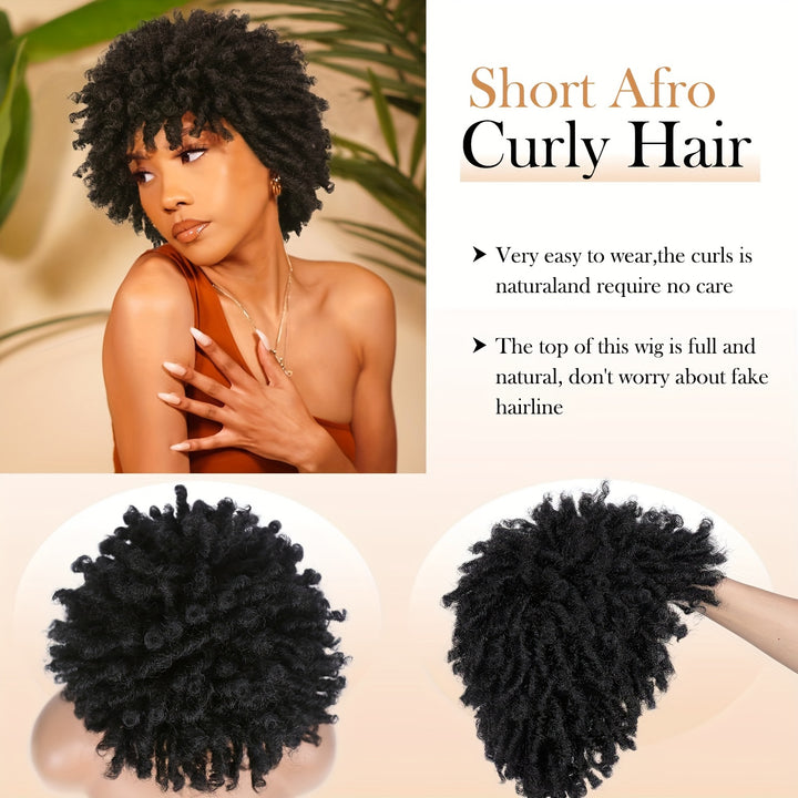Afro Curly Faux Locs Wig, Glueless Synthetic Short Dreadlock Hairpiece, 150% Density, Rose Cap, for Women and Men, All Ethnicities, High-Temperature Fiber, Basic Style