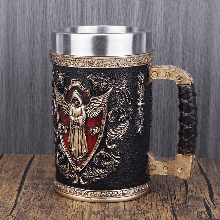 1pc Horror Death Coffee Mug - 600ml/20oz Stainless Steel Grim Reaper Skull Water Cup - Unique Summer Winter Drinkware for Home Kitchen, Spooky Birthday and Halloween Gifts