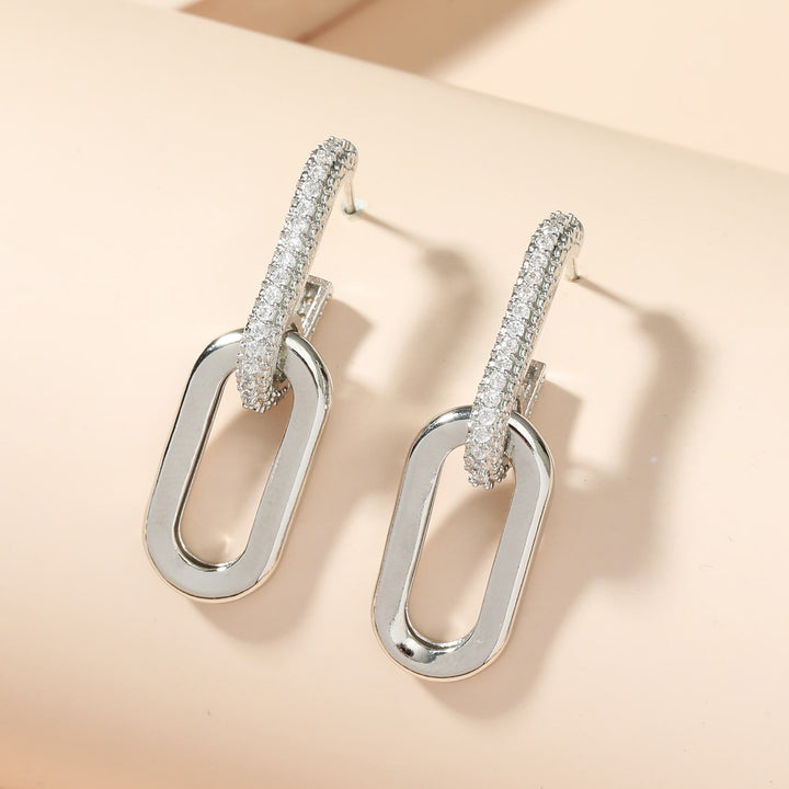 / Silvery Dangle Earrings With Shiny Zircon Decor Elegant Minimalist Style Copper Plated Jewelry Daily Casual