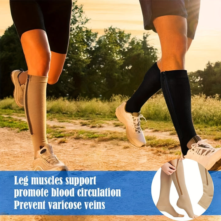 1pair Comfortable Compression Socks with Easy Side Zipper for Men and Women - Reduce Swelling and Improve Circulation