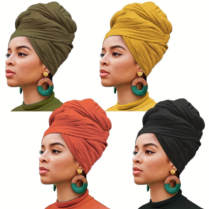 1pc/4pcs Ultra Soft Boho Pleated Head Wrap Turban Cap - Elegant Solid Color, Extra Long, Breathable Head Band Tie for Women