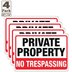 4pcs A Set Private Property No Trespassing Sign Metal 10"x14" Rust Free Aluminum, Indoor & Outdoor Use