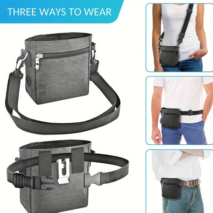Dog Treat Training Pouch Easily Carries Pet Toys, Kibble, Treats Built-In Poop Bag Dispenser 3 Ways To Wear