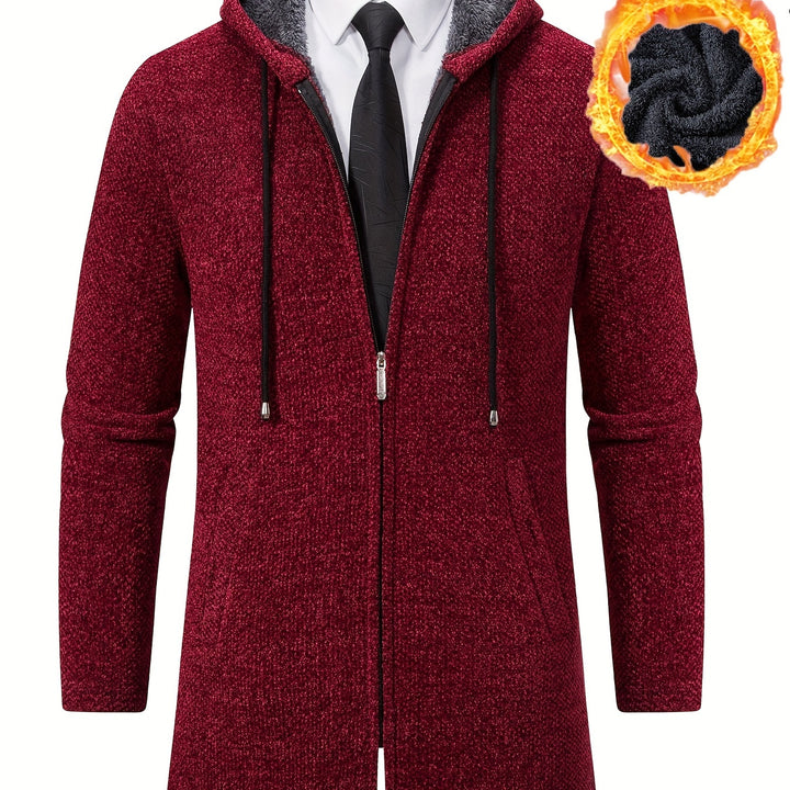 Men's Autumn And Winter Plush Thick Warm Mid Length Hooded Cardigan Best Sellers