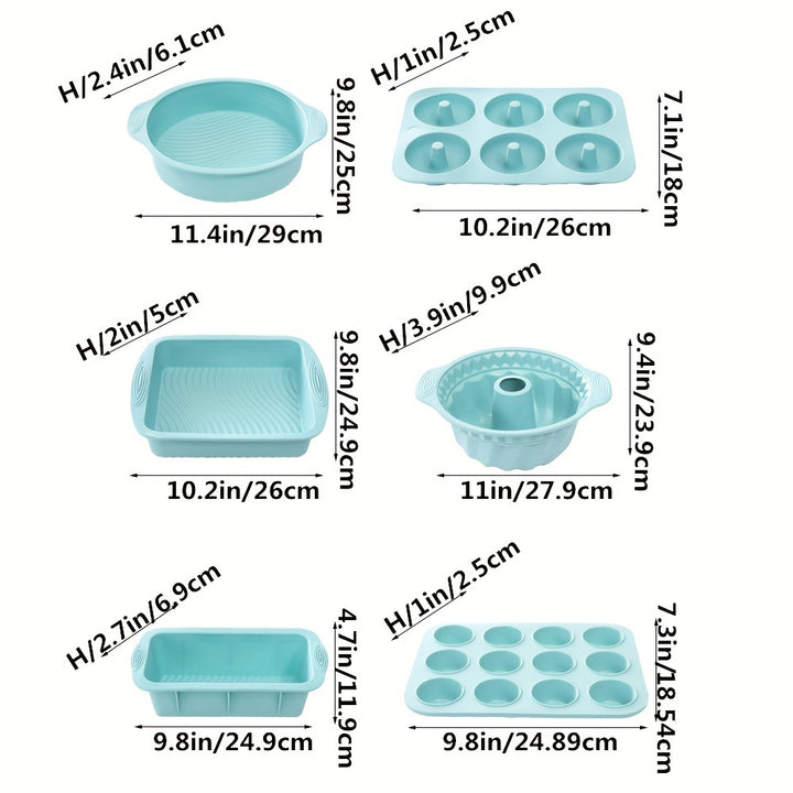 6pcs Non-stick Silicone Kitchen Baking Supplies Set - Baking Pans, Cake Molds, Donut Pans, Muffin Pans, Cake Pans
