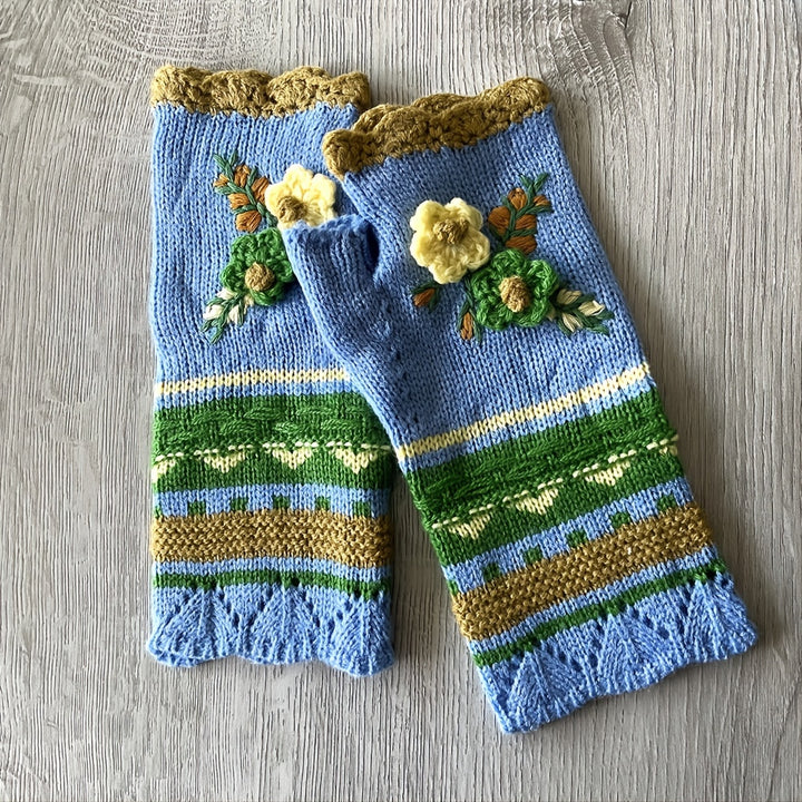 Womens Winter Fingerless Gloves Crochet Arm Warmer Flower Women Warm Gloves Woolen Handmade Gloves