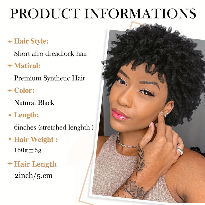 Afro Curly Faux Locs Wig, Glueless Synthetic Short Dreadlock Hairpiece, 150% Density, Rose Cap, for Women and Men, All Ethnicities, High-Temperature Fiber, Basic Style