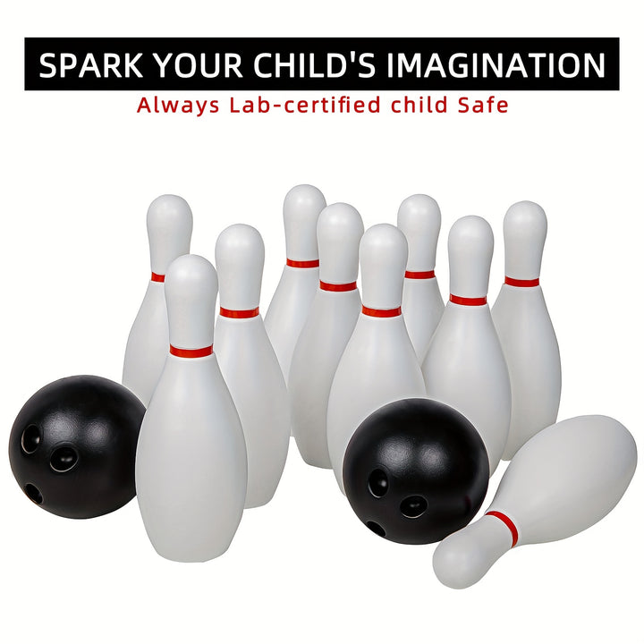 Bowling Ball Toy Set Kids Sports Toys Indoor Outdoor Sports Toys Classic White Style Large Size 10 Bottles 2 Balls