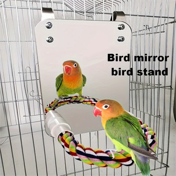 1pc Bird Mirror Bird Toys, With Cotton Rope, Bird Supplies, Parrot Chewing Toys, Bird Stands