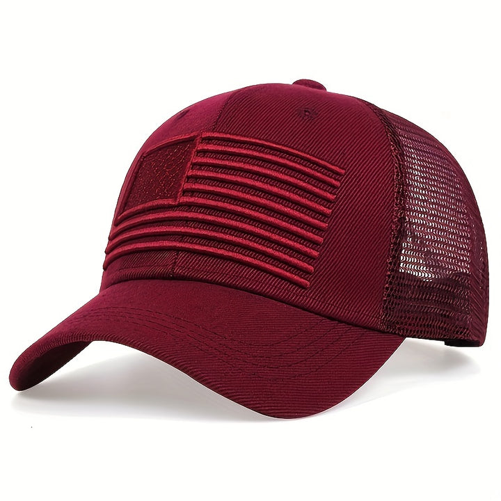 Embroidered Mesh Back American Flag Snapback Baseball Cap, U.S.A. Patriotic Caps For Veteran's Day, July 4th Independence Day