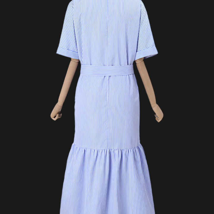 Elegant Striped Printing Short Sleeve Maxi Long Dress Casual Daily Bohemian.