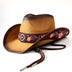 [Elegant Western Cowboy Hat] Natural Straw Western Cowboy Hat - Elegant Women's with Floral Embroidery, Sun Protection, Adjustable Drawstring, Perfect for Summer Outdoor Adventures