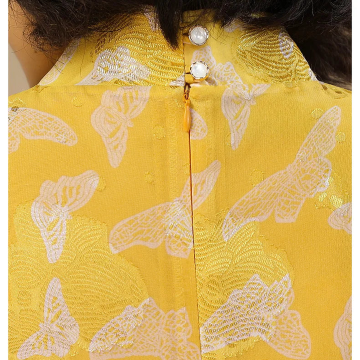 Jacquard Runway Women Party dress Evening Long Sleeve Vintage Floral Yellow Long Dress Zipper Photography Occasion