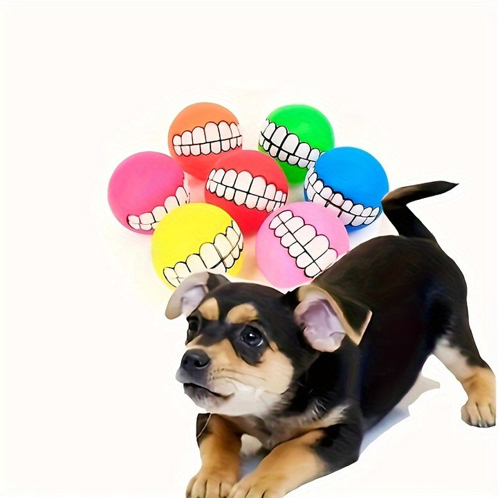1pc Assorted Varieties Teeth Pattern Dog Chew Ball Toys, Tough Squeaky Dog Grinding Teeth Toys