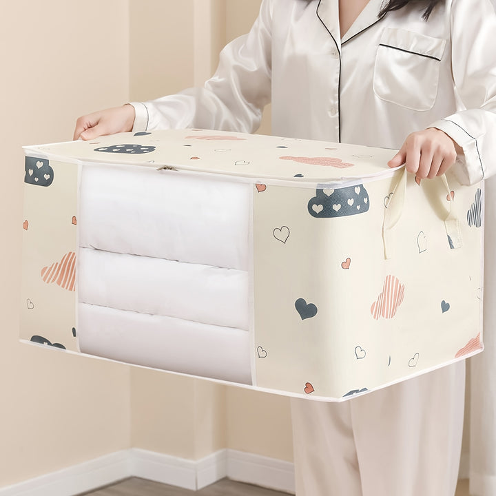Large Capacity Clothes Storage Bag with Reinforced Handles, Thick Fabric, Suitable for Quilts, Blankets, Bedding, Foldable with Sturdy Zipper, Transparent Window, Storage Bins for Home Organization, Baskets, Bins & Containers